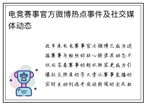 电竞赛事官方微博热点事件及社交媒体动态